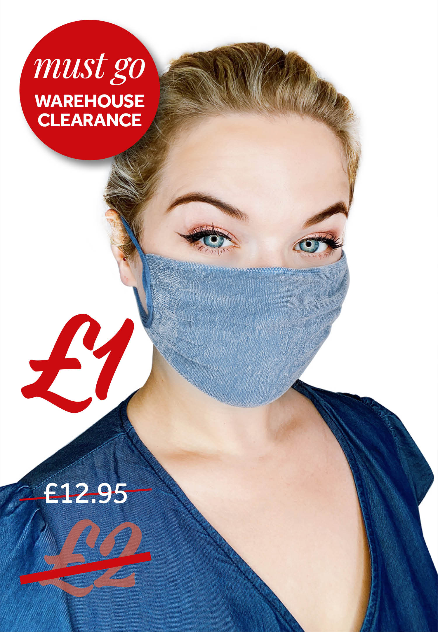 Organic cotton washable face masks (pack of 2) - Washed Denim - CLEARANCE